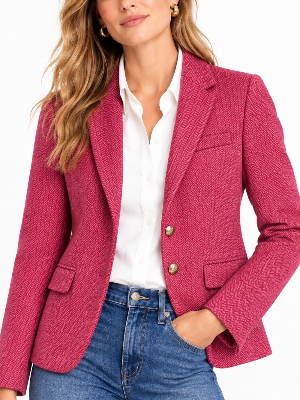 J. Crew Schoolboy Two Button Blazer 0 Pink Herringbone Preppy Classic Wool Blend